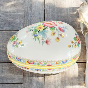 COALPORT MING ROSE Egg Shape Bone China Trinket Box England Floral Pattern VTG